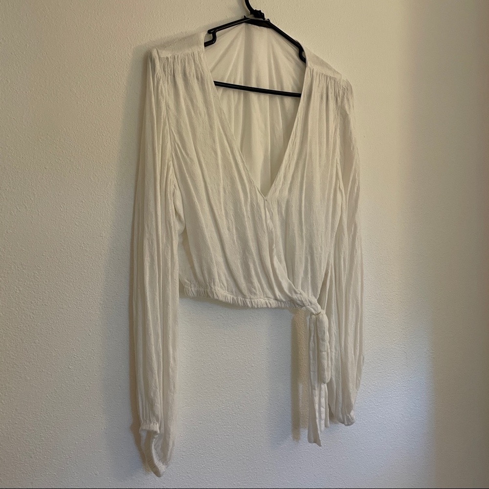 Forever21 White Wrap Top Balloon Sleeves